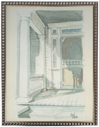 Framed Vintage Watercolor Porch Scene - HH 12x16