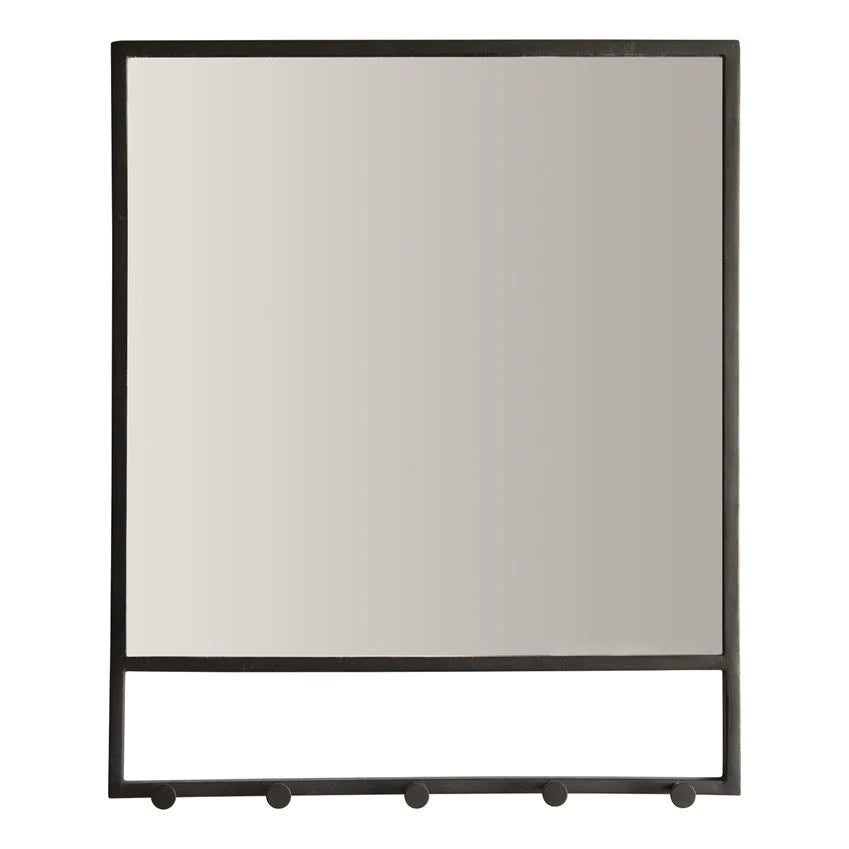 Metal Wall Mirror with 5 Hooks