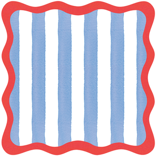 Caspari Cafe Stripe Scallop Blue & Red Paper Placemats