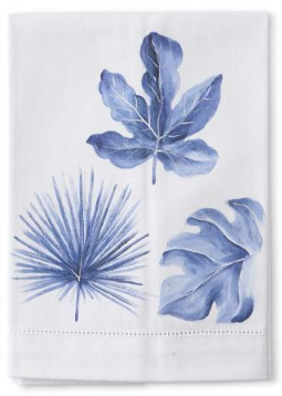 Blue Tropical Leaves Hand Painted Cotton Guest Towel Assorted