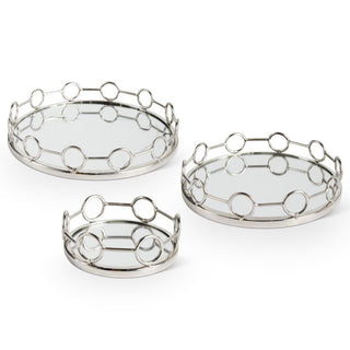 Polished Silver Link Round Mirrored Tray Assorted