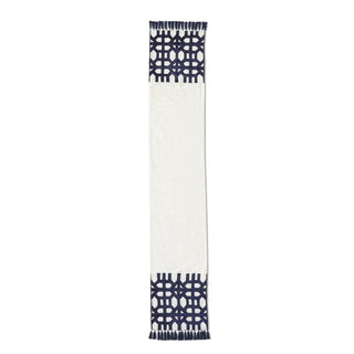 Blue Velvet and White linen Geometric Table Runner