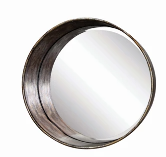 Large Round Distressed Metal Mirror