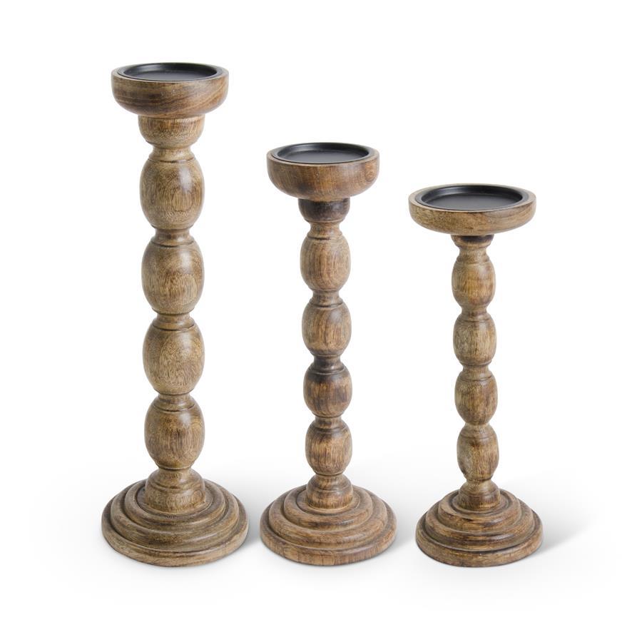 Brown Wood Spindle Candleholders Assorted