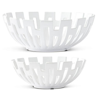 White Glazed Ceramic Cutout Bowl, 2 Sizes