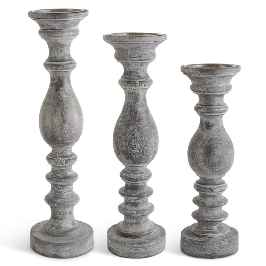Gray Ribbed Candle Holders