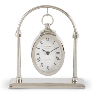 Silver Oval Hanging Clock with Arch Stand