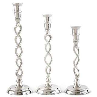 Silver Metal Twisted Taper Candle Holder Assorted