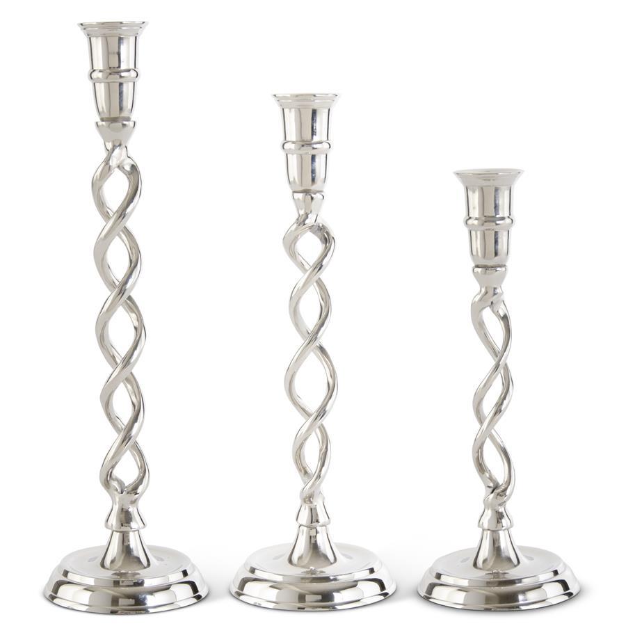 Silver Metal Twisted Taper Candle Holders Assorted