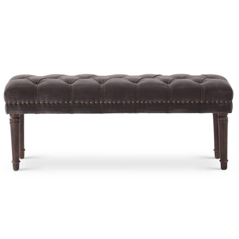 Dark Taupe Upholstered Tufted Mango Wood Bench