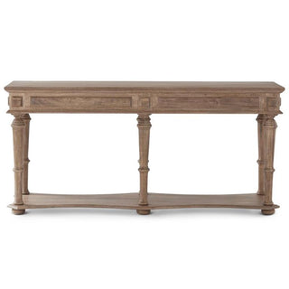 Gray Washed Mango Wood Console Table with Bottom Shelf & 6 Legs