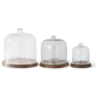 Wavy Glass Cloches w/Wood Tray Base Assorted