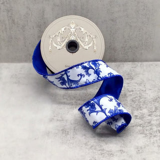 Blue Chinoiserie Faux Dupion Ribbon, Sold by the Foot