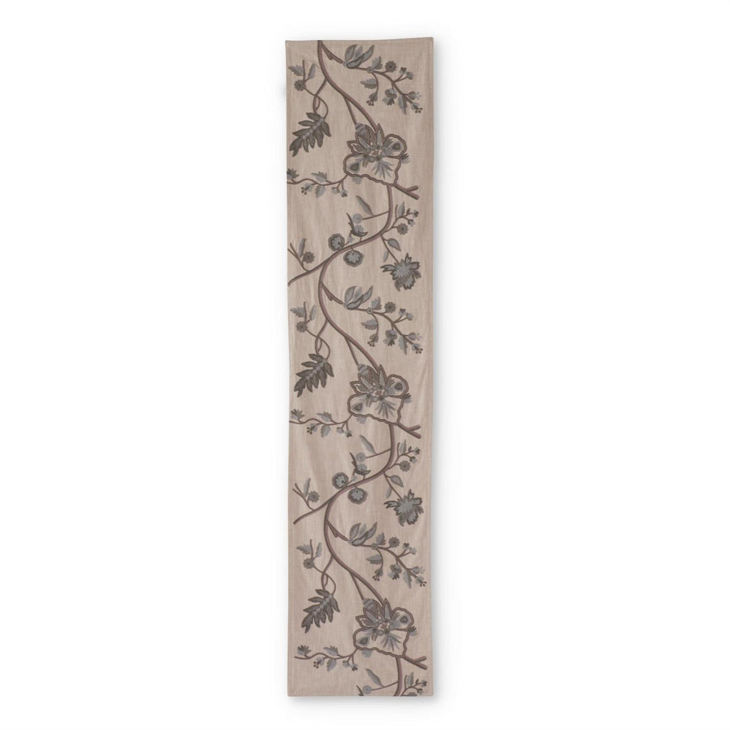 Beige & Gray Floral Embroidery  Table Runner