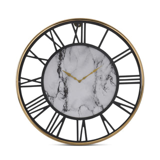 Gold & Black Metal Framed Clock with Marble Pattern Center