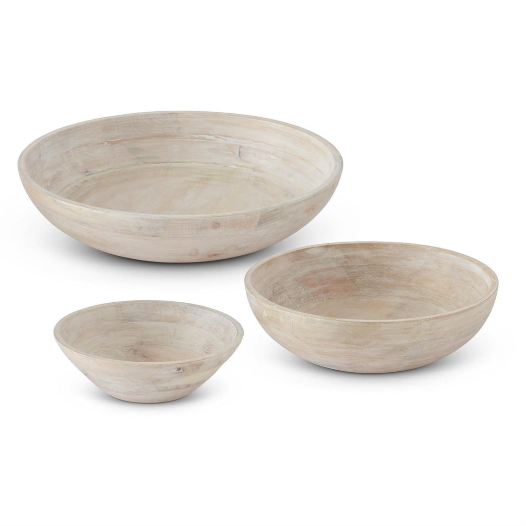 Handcrafted White Washed Wood Bowl Assorted