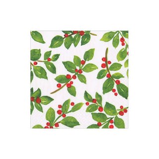 Caspari Painted Holly Cocktail Napkins