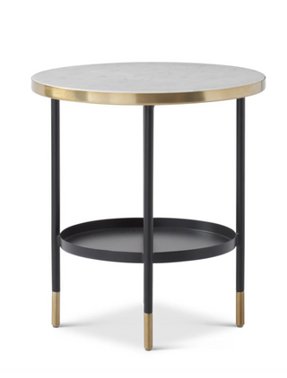 White Marble Top Black Metal & Gold Side Table