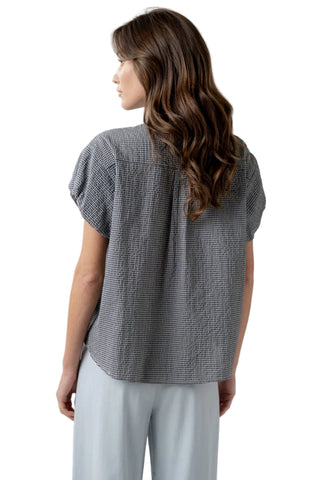 Puff Sleeve Button-Down Blouse in Blue
