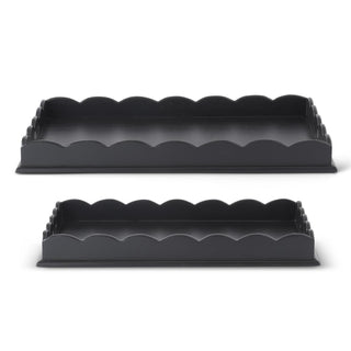 Scalloped Edge Acacia Wood Tray in Black Assorted