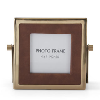 Brown Vegan Leather & Silver Metal Square Photo Frame