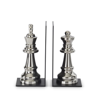 Silver Metal & Black Chess Bookend Set