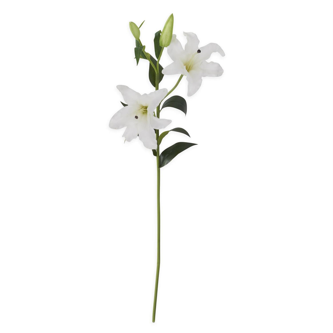 White Real Touch Lily Stem with 3 Blooms & 2 Buds