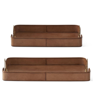 Brown Leather Nesting Tray with Brass Handles Assorted