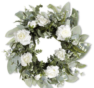 White Rose & Eucalyptus Wreath 24"