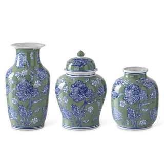 Blue, Green & White Floral Ceramic Vase, 3 Sizes, Sold Individually
