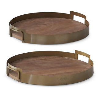 Brass Metal Edge Wood Tray with Handles Assorted