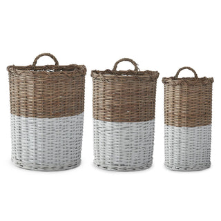 Half Whitewashed Hanging Rattan Nesting Baskets Assorted
