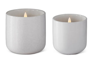 Flicker Flame LED Candle in White Glazed Ceramic Container Assorted
