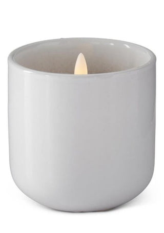 Flicker Flame LED Candle in White Glazed Ceramic Container Assorted
