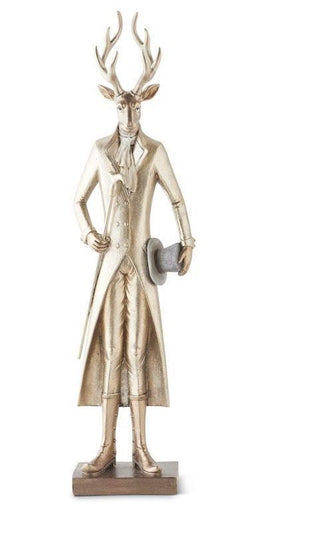 19" Gold Standing Deer with Walking Stick