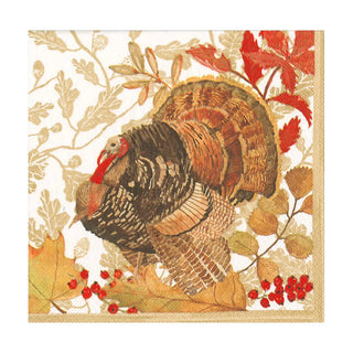 Caspari Woodland Turkey Luncheon Napkins brown red orange beige autumn fall