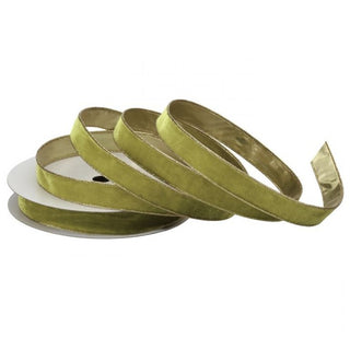1" Apple Green Wired Velvet Ribbon with Metallic Edge - Sold by the Foot