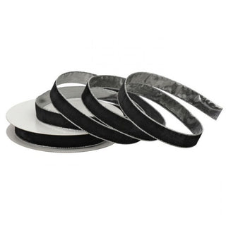 1" Black Wired Velvet Ribbon with Metallic Edge - Sold by the Foot