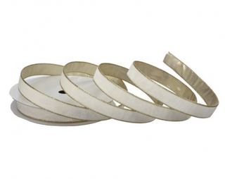 1" Ivory Wired Velvet Ribbon with Metallic Edge SOLD BY THE FOOT gold edge gold back