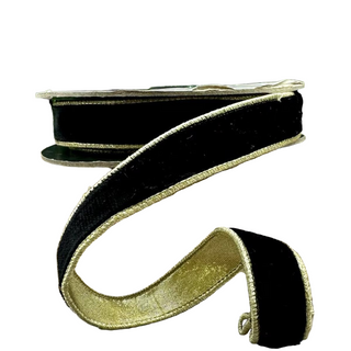 1" Lush Black Velvet with Gold Metallic Back Ribbon - SOLD BY THE FOOT