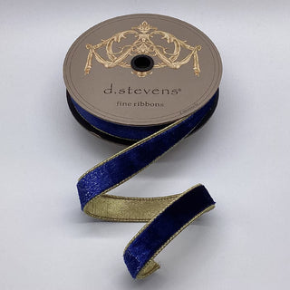 1" Navy Blue Ice Velvet Metallic Gold Back Ribbon - Sold by the Foot gold
