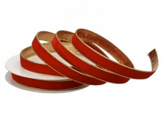 1" Red Wired Velvet Ribbon with Metallic Edge - Sold by the Foot
