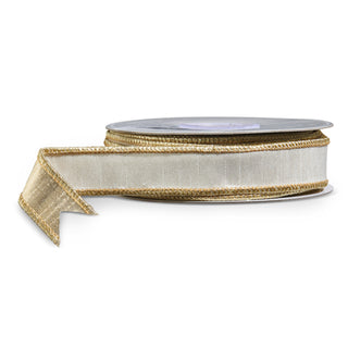1" White and Gold Wired Ribbon - SOLD BY THE FOOT festive gift wrap Christmas shimmer