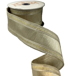 2.5" Gold Faux Metallic Dupion Stripe Edge Ribbon