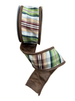 2.5" Plaid Ribbon with Faux Leather Back - Sold by the Foot