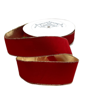 2.5" Red Velvet Gold Back Weather Resistant Ribbon - Sold by the Foot