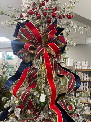 Nutcracker Plaid with Navy & Red Velvet Bow