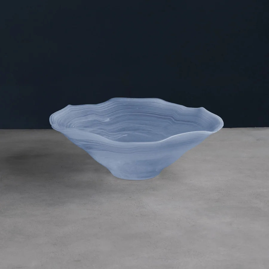 Beatriz Ball Glass Alabaster Wave Large Bowl, Clear and Blue