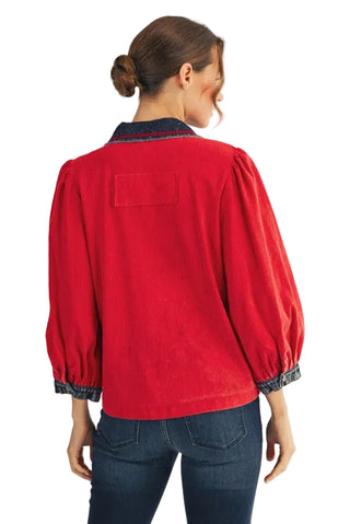 Button Down Washed Rib Knit Top in Red