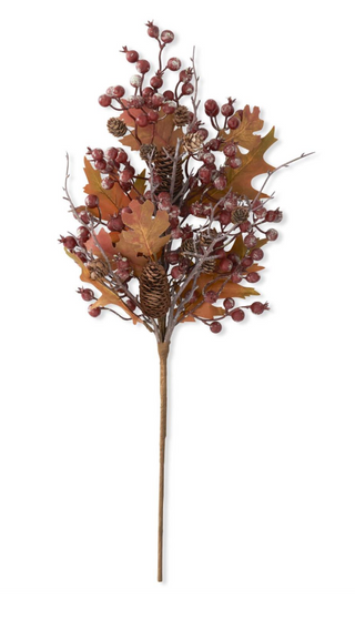 24" Rosehip Twig & Pinecone Stem fall leaves